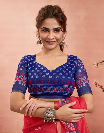 Ready To Wear Rani Pink Linen Floral Printed Saree