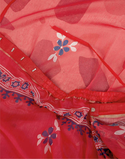 Ready To Wear Rani Pink Linen Floral Printed Saree