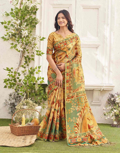Golden Shimmer Silk Printed Kalamkari Saree 