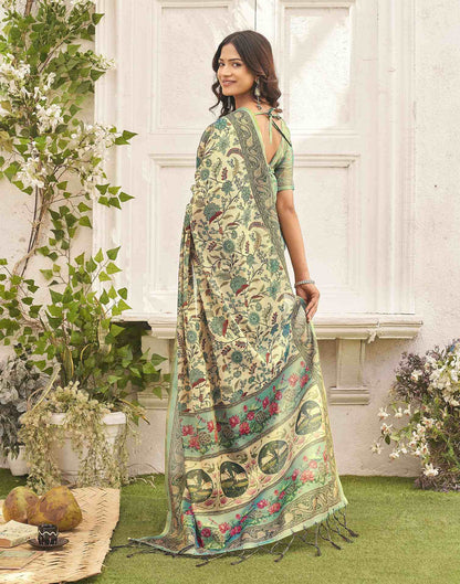 Beige Shimmer Silk Printed Kalamkari Saree 