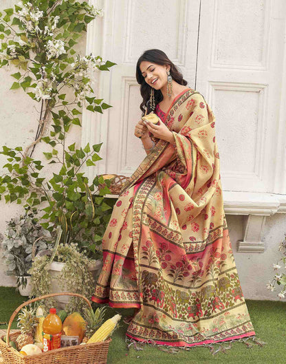 Dark Beige Shimmer Silk Printed Kalamkari Saree 