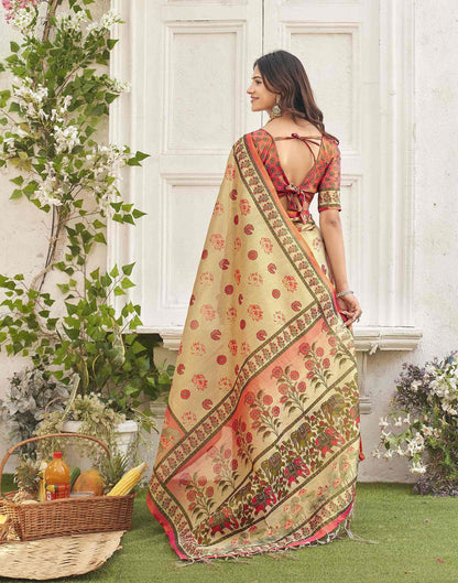 Dark Beige Shimmer Silk Printed Kalamkari Saree 