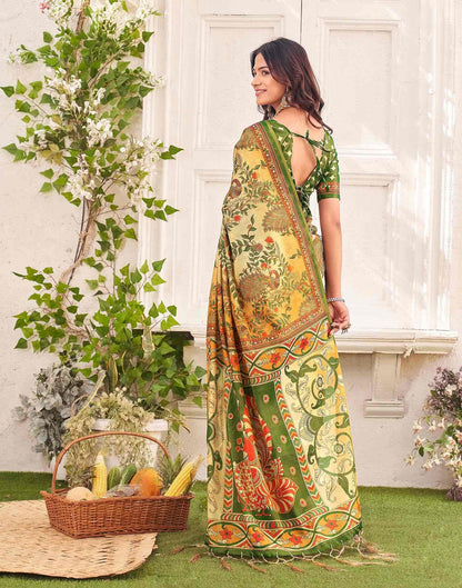 Beige Shimmer Silk Printed Kalamkari Saree 