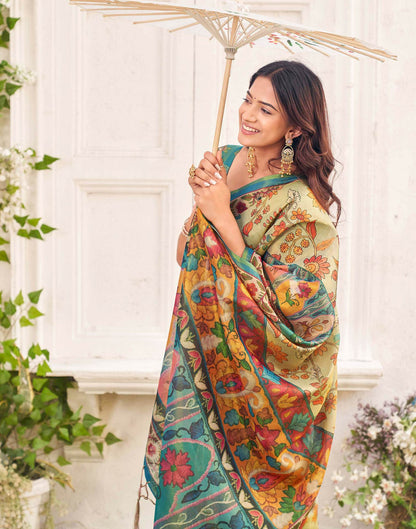 Beige Shimmer Silk Printed Kalamkari Saree 