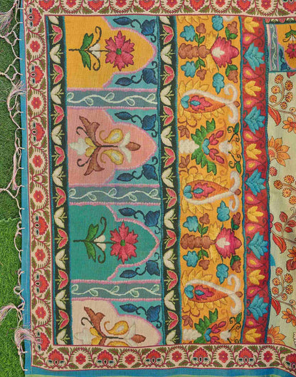 Beige Shimmer Silk Printed Kalamkari Saree 