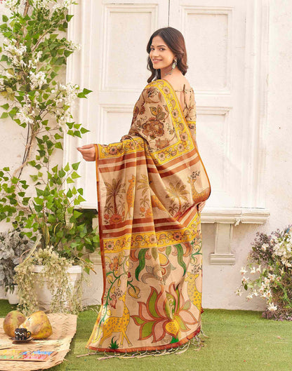 Golden Shimmer Silk Printed Kalamkari Saree 