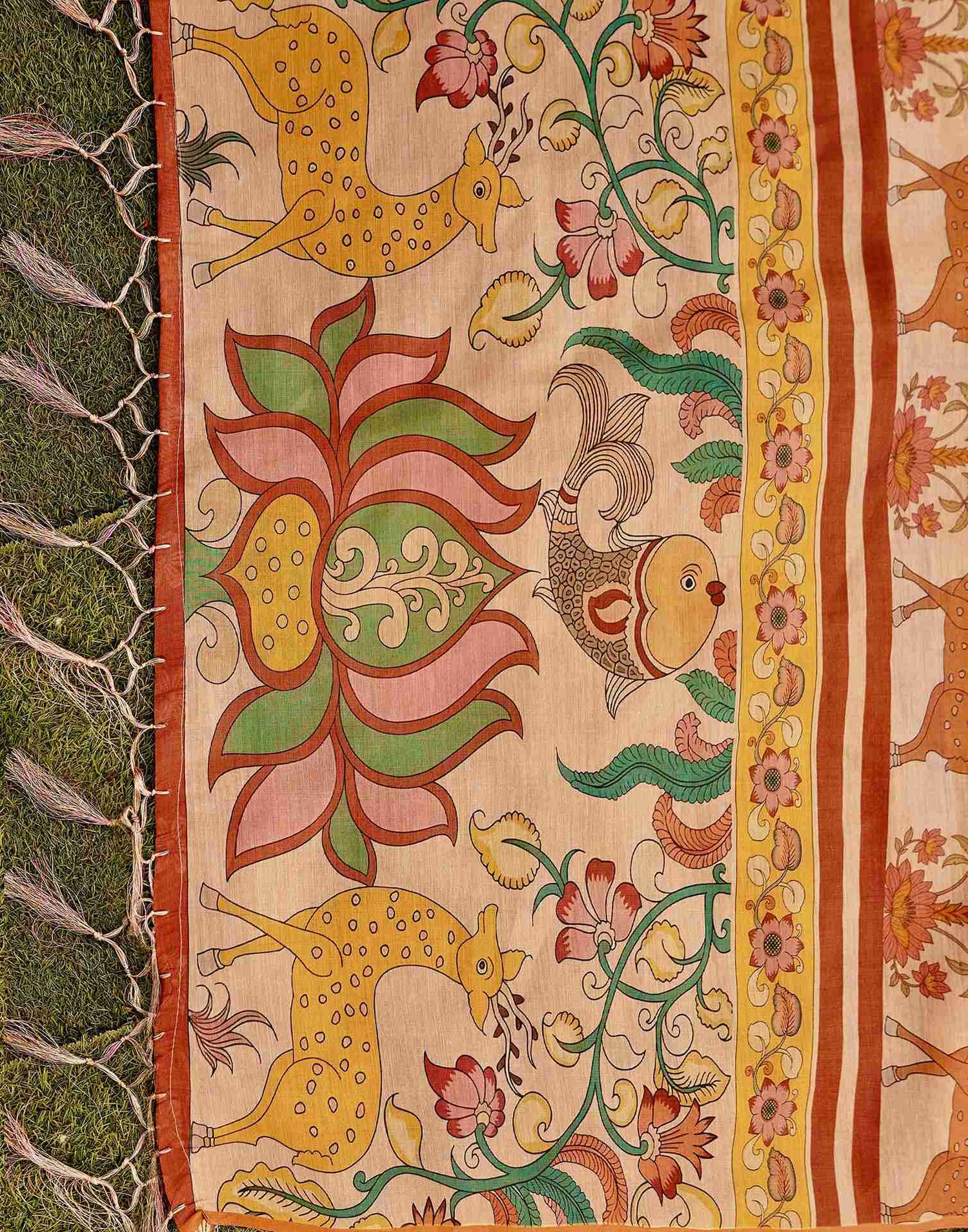 Golden Shimmer Silk Printed Kalamkari Saree 