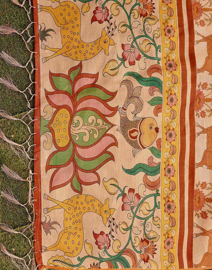 Golden Shimmer Silk Printed Kalamkari Saree 