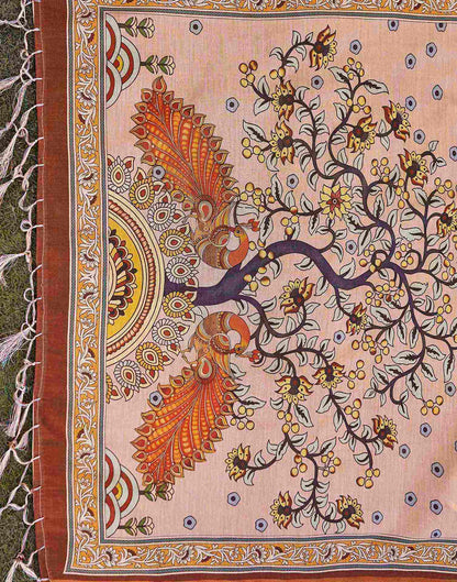 Brown Shimmer Silk Printed Kalamkari Saree 