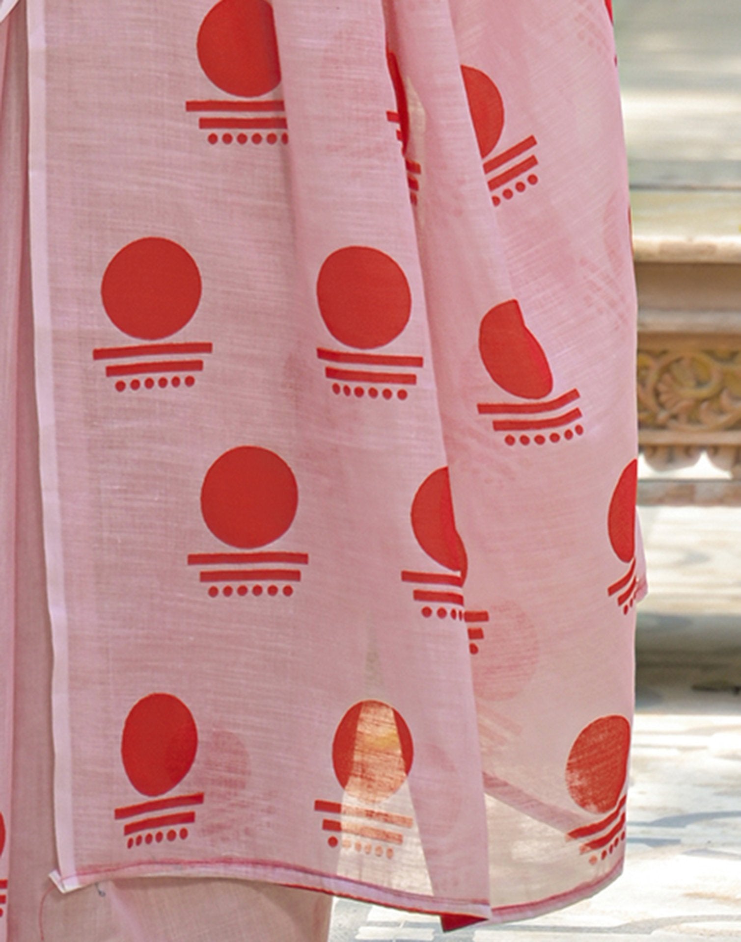 Light Pink Linen Printed Saree