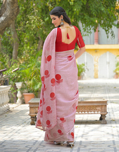 Light Pink Linen Printed Saree