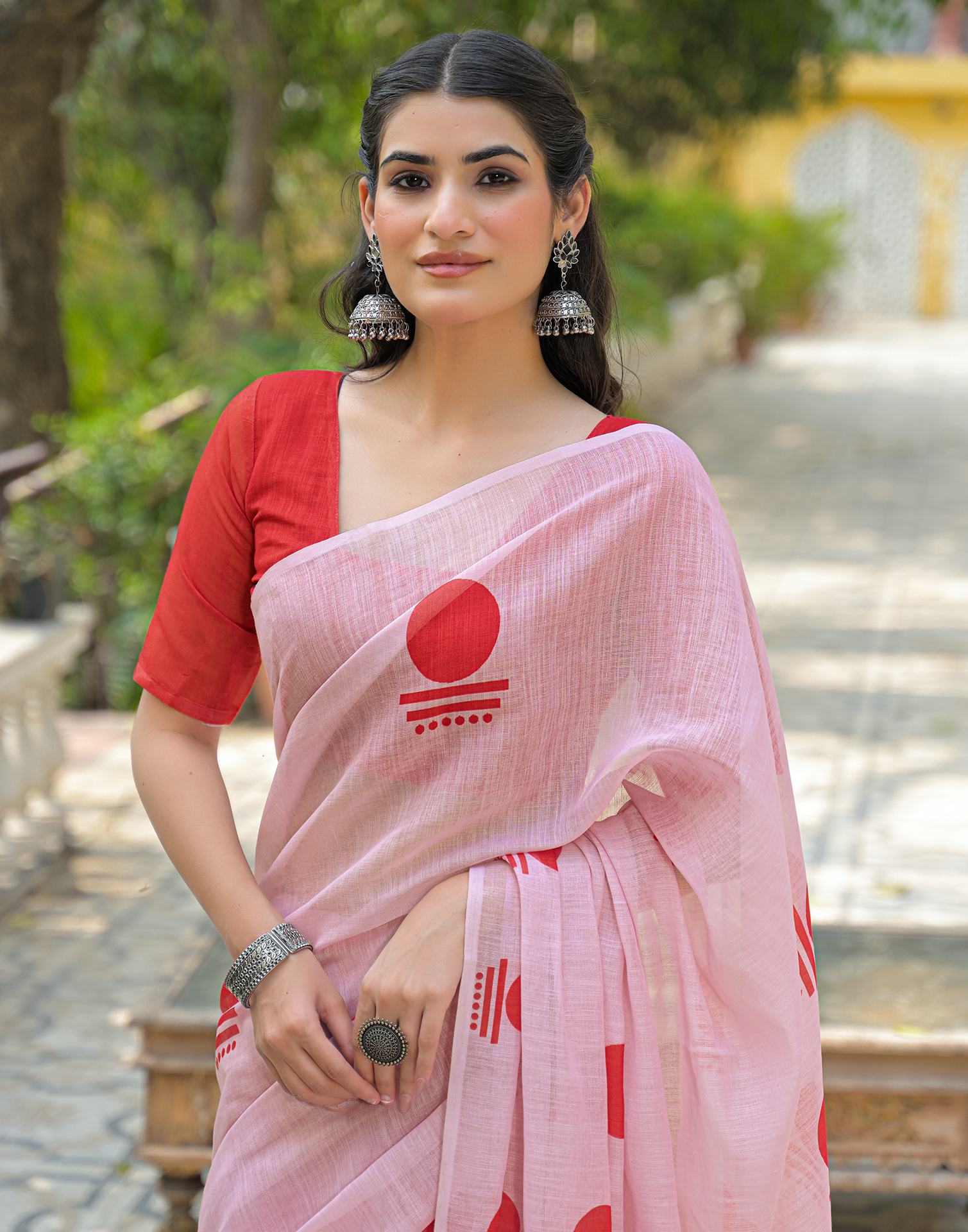 Light Pink Linen Printed Saree