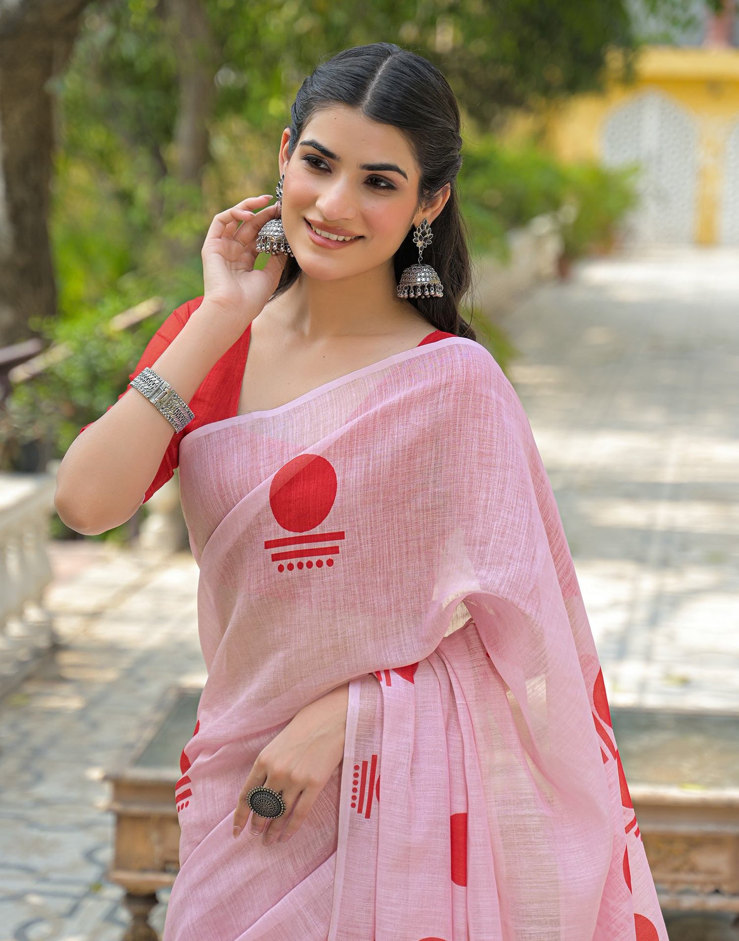Light Pink Linen Printed Saree