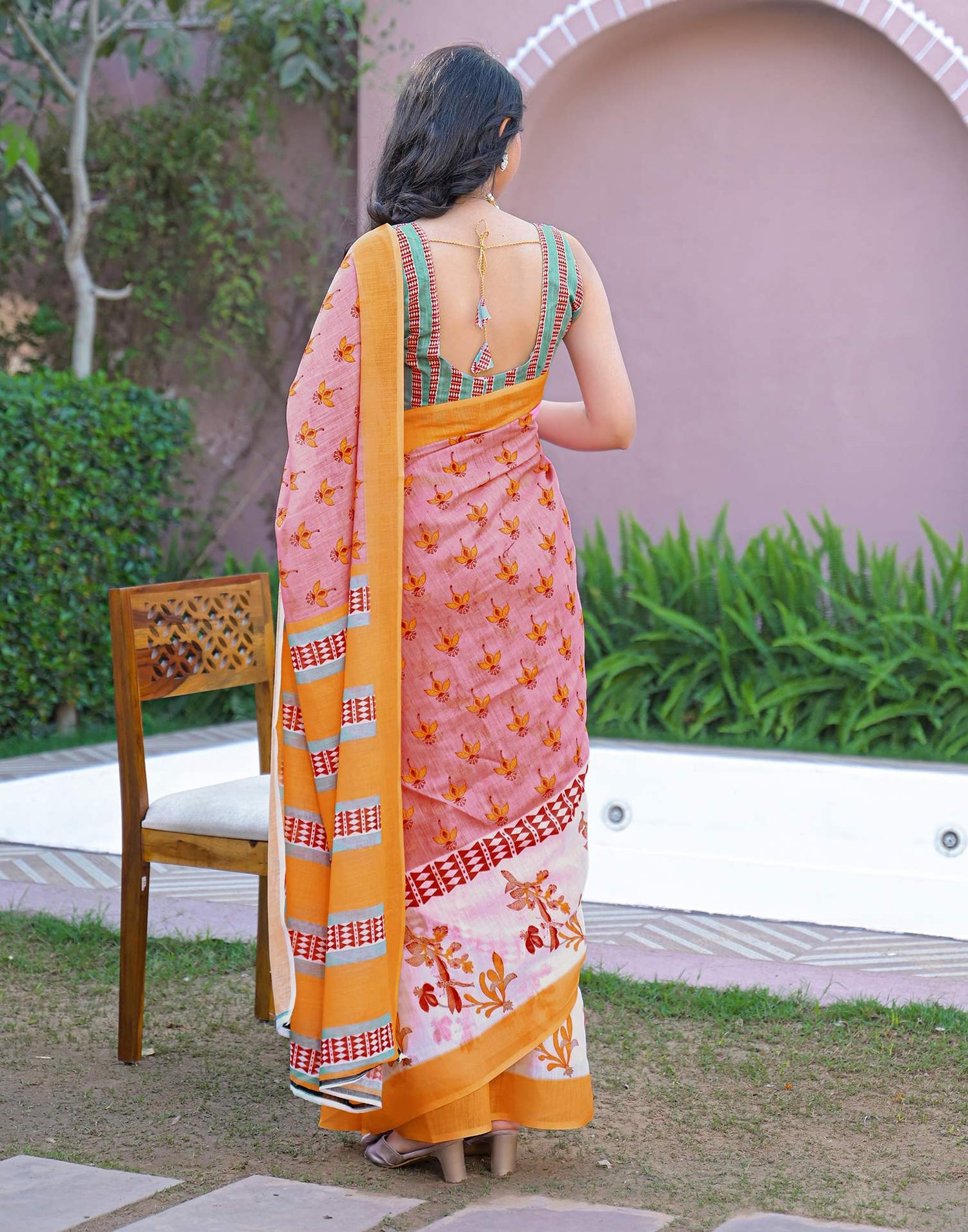 Light Pink Linen Printed Saree