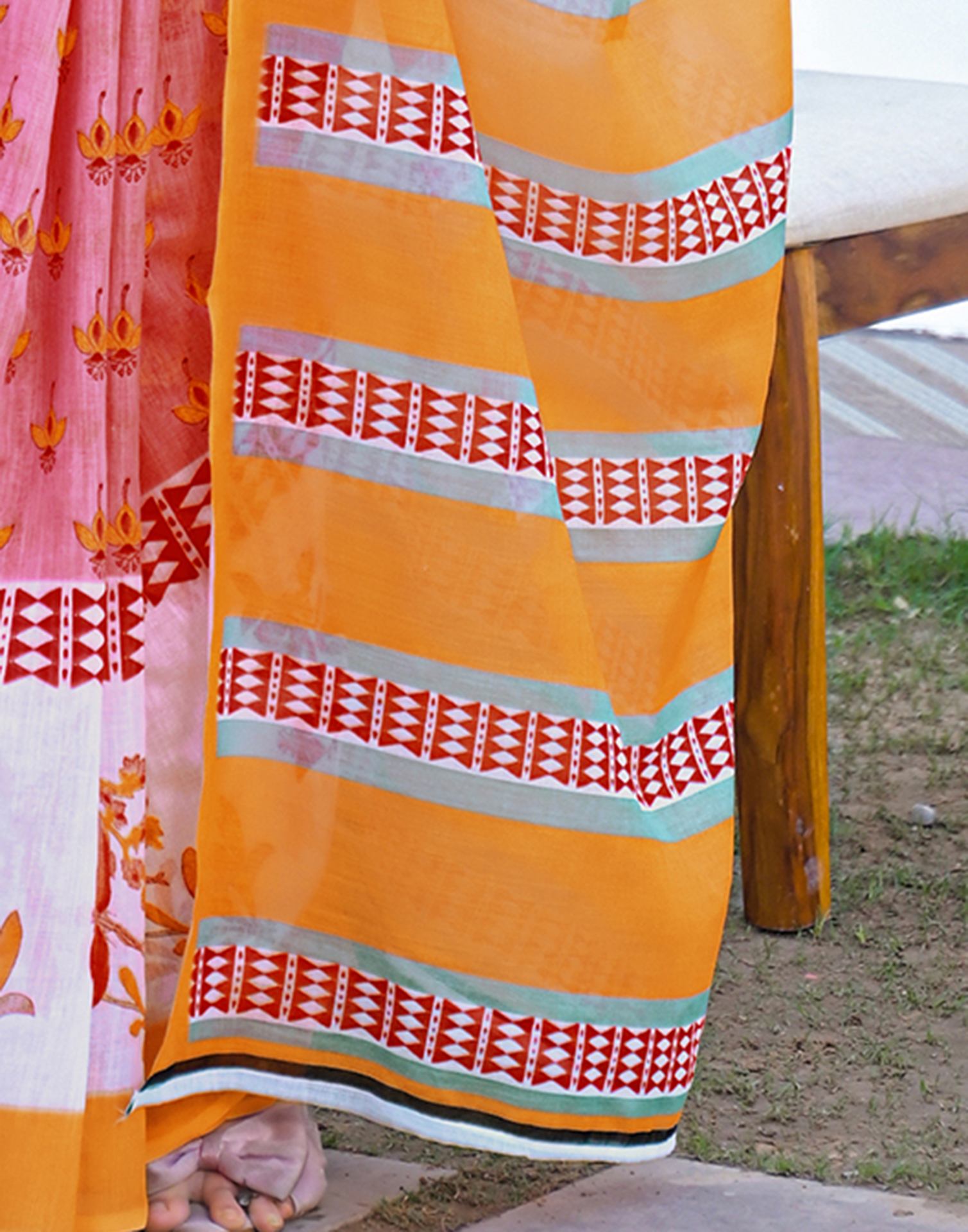 Light Pink Linen Printed Saree