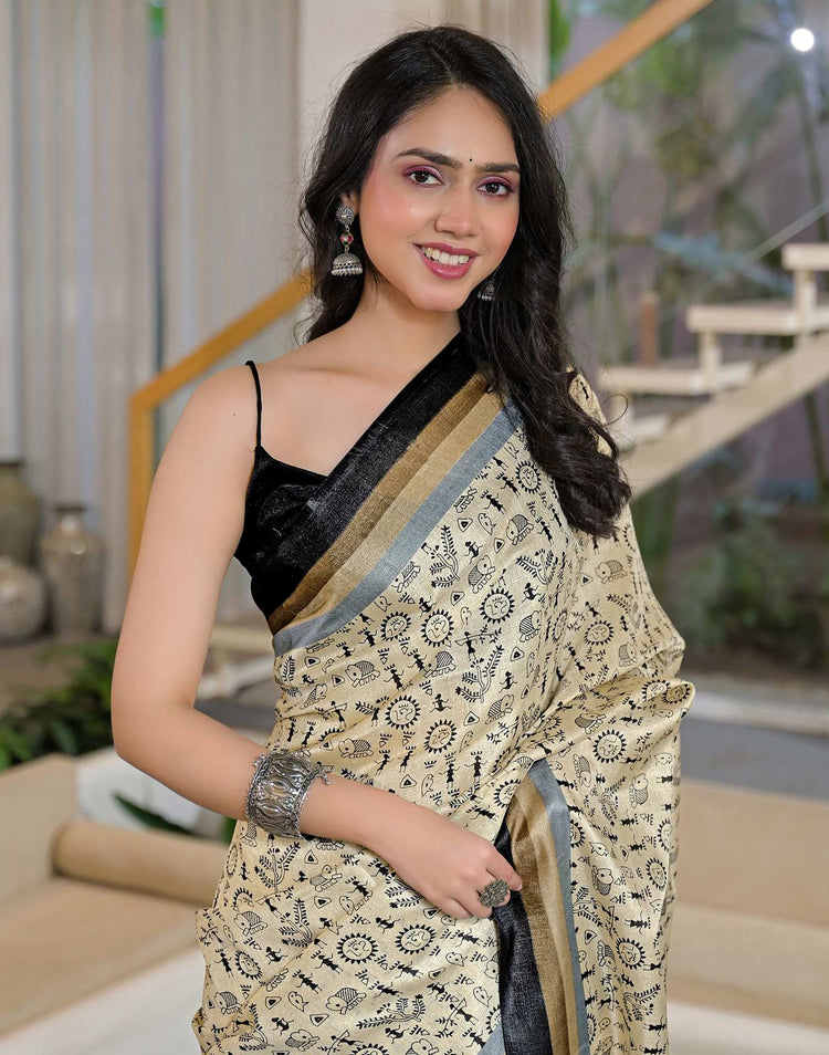 Beige Khadi Printed Saree 