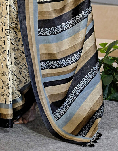 Beige Khadi Printed Saree 