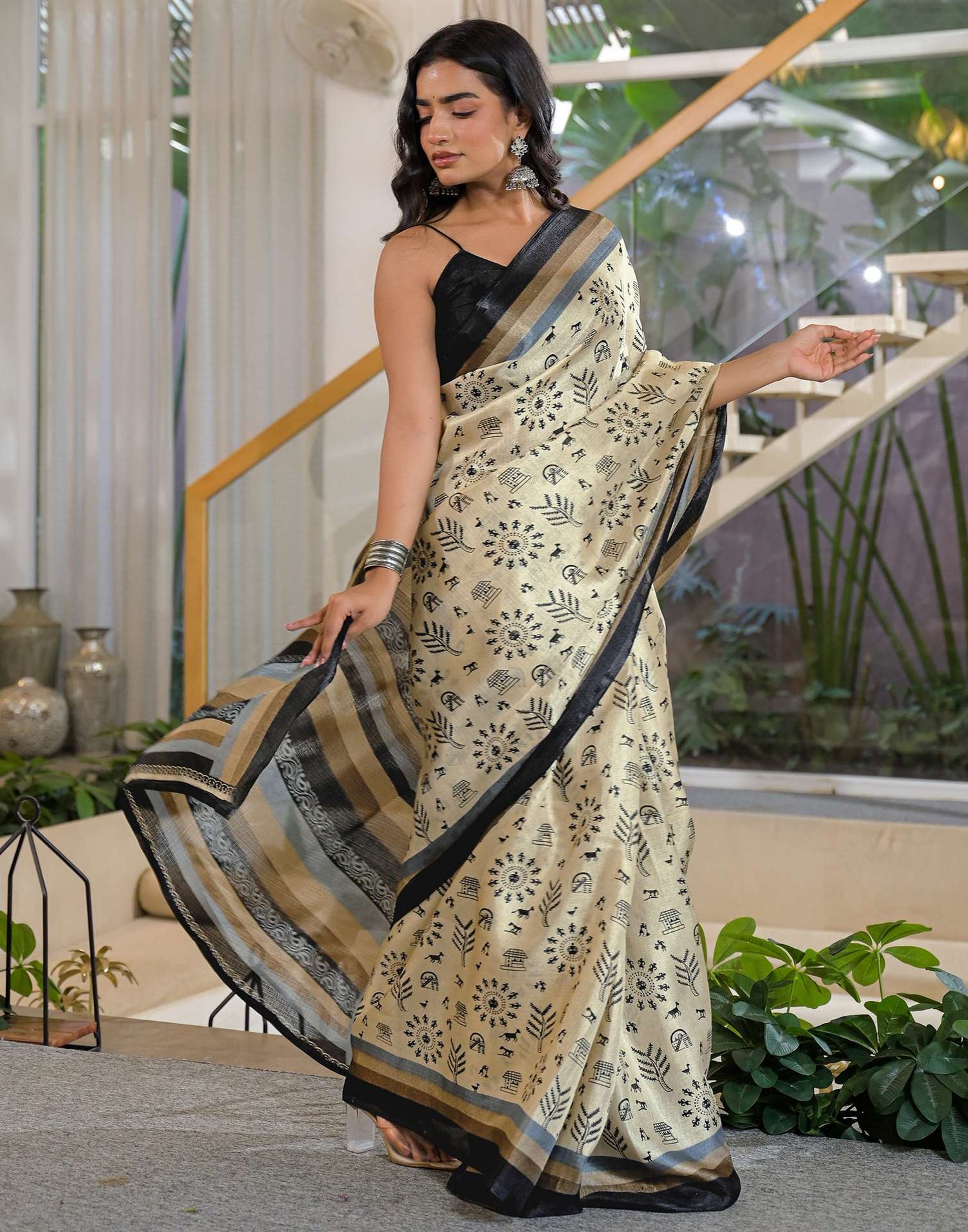 Beige Khadi Printed Saree 