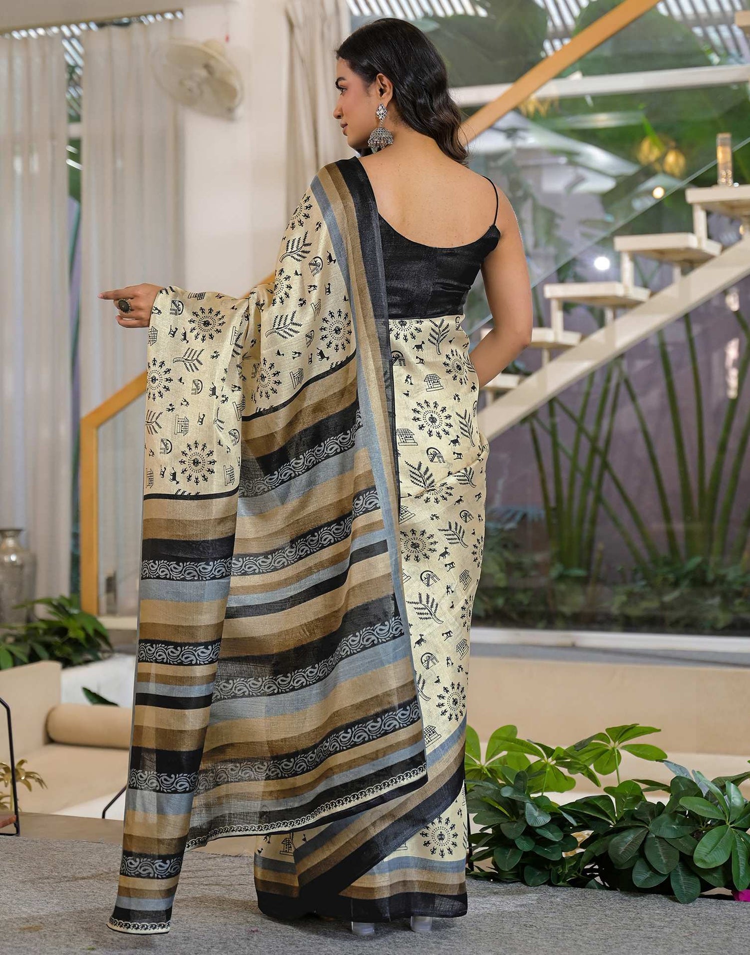 Beige Khadi Printed Saree 