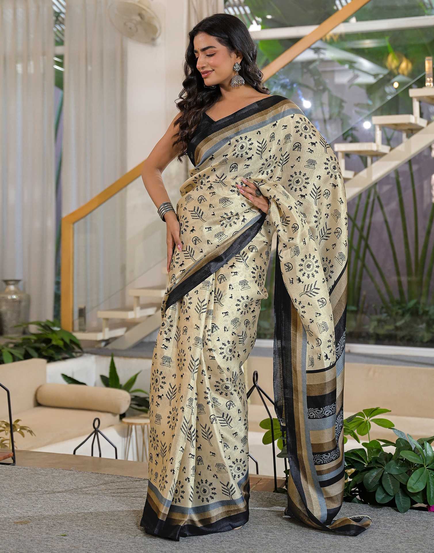 Beige Khadi Printed Saree 
