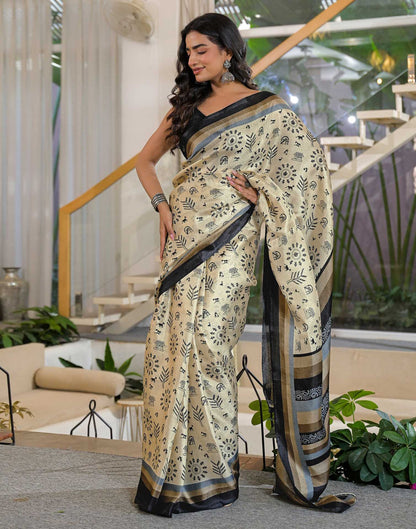 Beige Khadi Printed Saree 