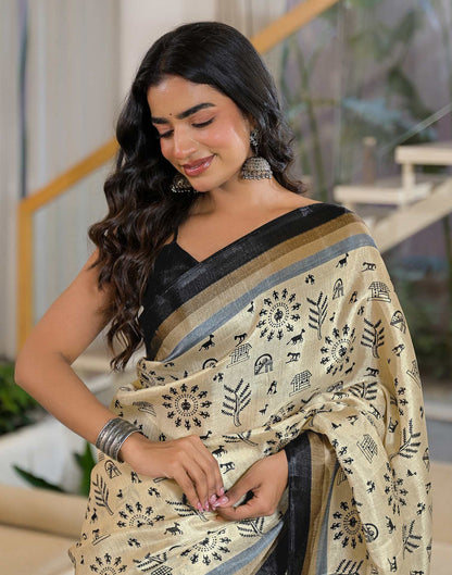 Beige Khadi Printed Saree 