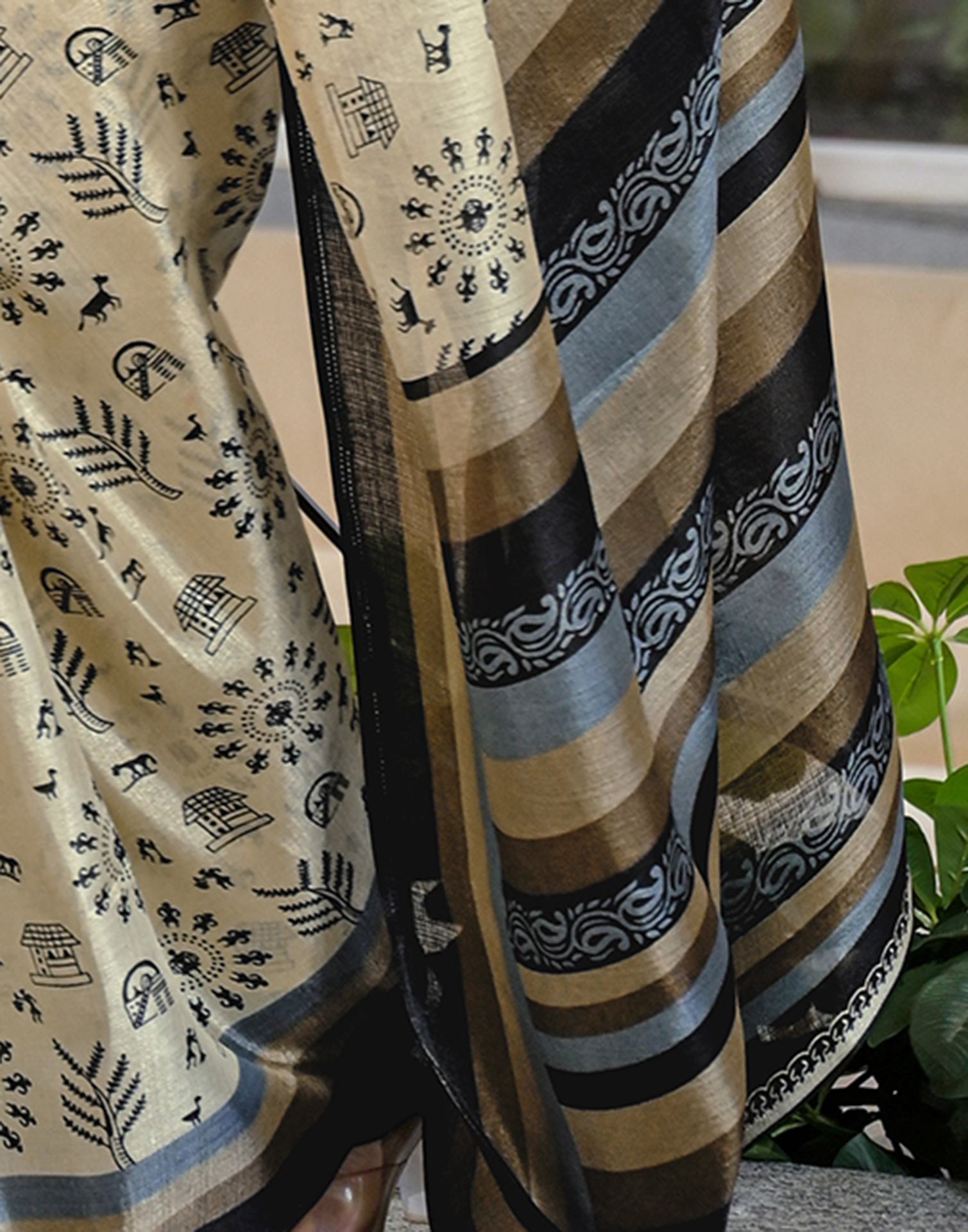 Beige Khadi Printed Saree 