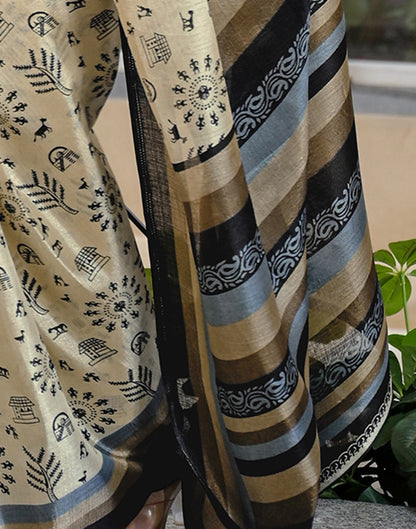 Beige Khadi Printed Saree 