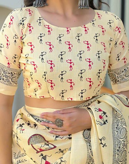 Beige Khadi Printed Saree 