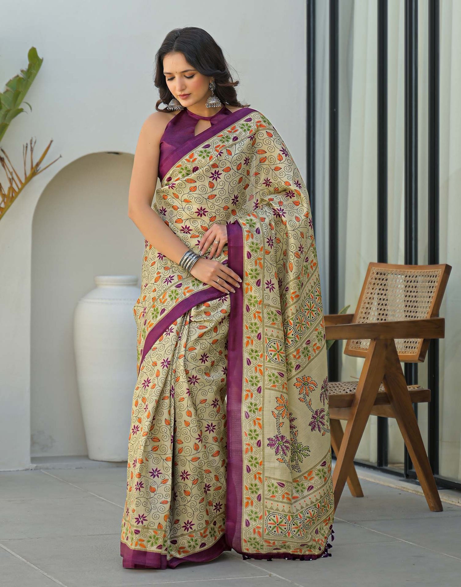 Dark Beige Khadi Printed Saree 
