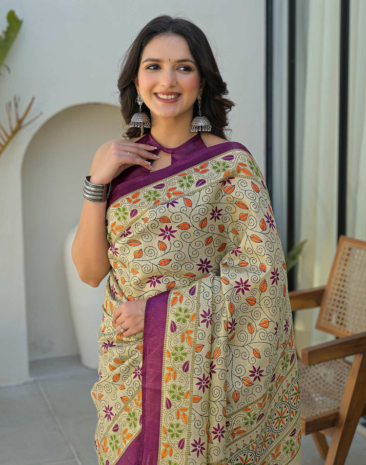 Dark Beige Khadi Printed Saree 