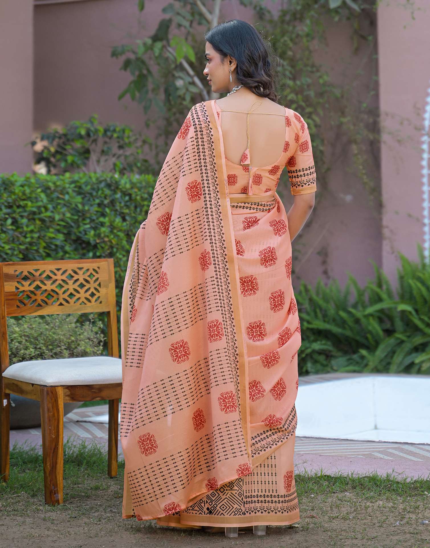 Peach Silk Printed Saree