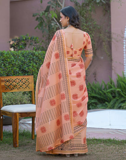 Peach Silk Printed Saree