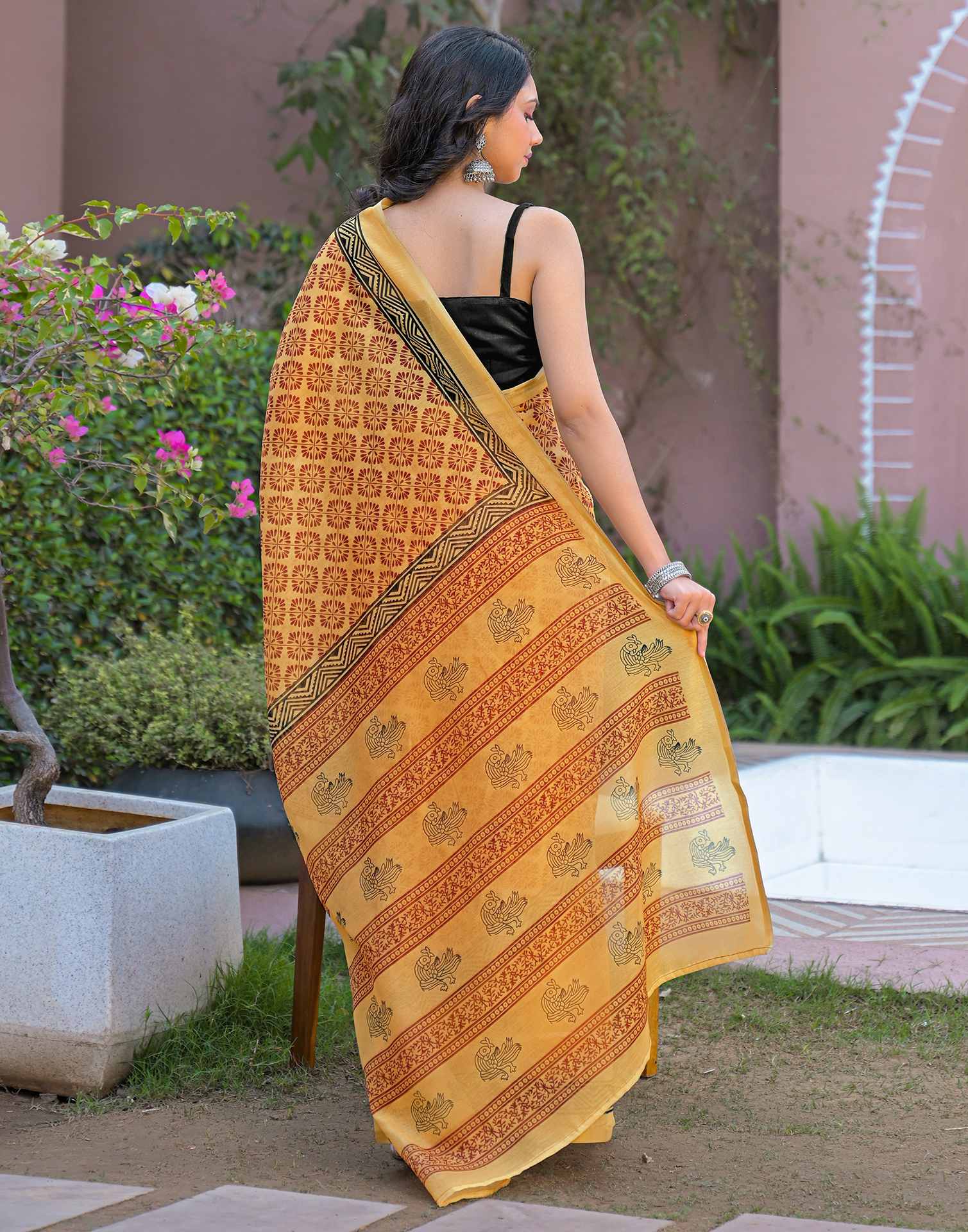 Goldenen Yellow Chanderi Printed Saree