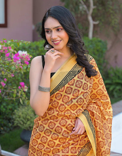 Goldenen Yellow Chanderi Printed Saree