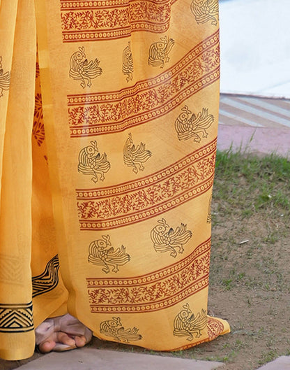 Goldenen Yellow Chanderi Printed Saree