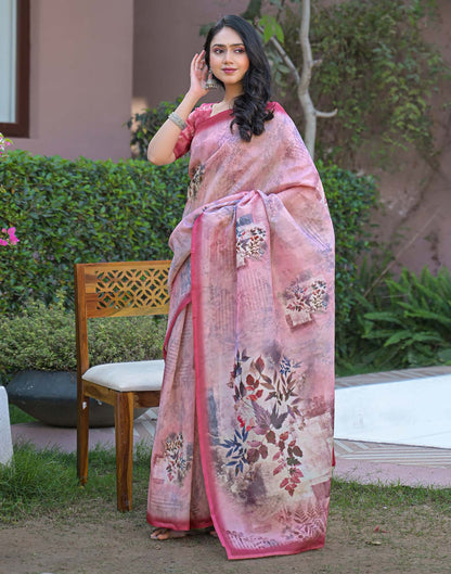 Light Pink Shimmer Silk Printed Saree