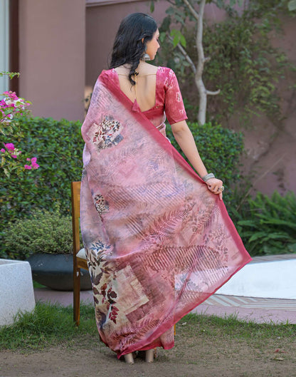 Light Pink Shimmer Silk Printed Saree