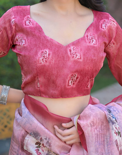 Light Pink Shimmer Silk Printed Saree