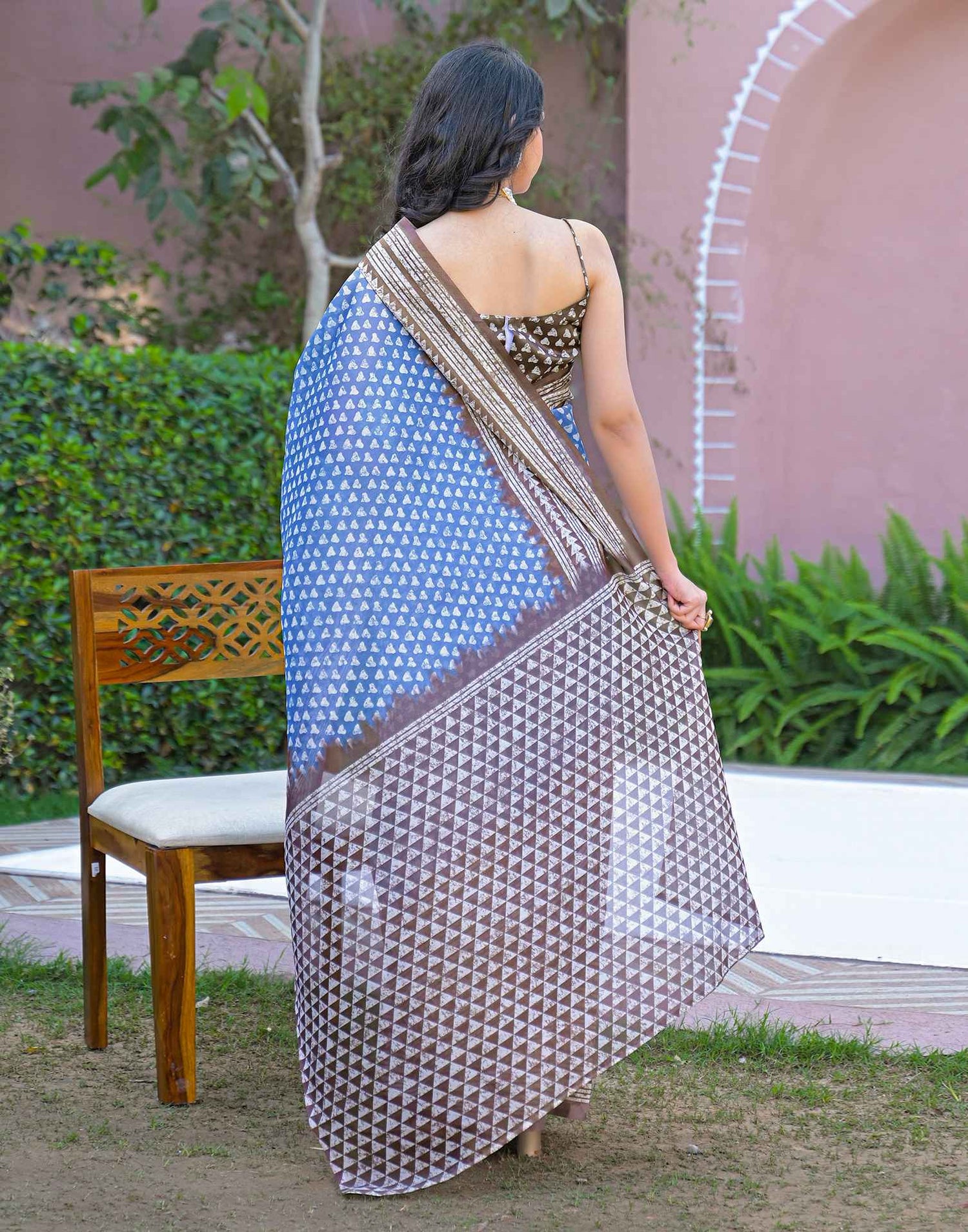 Light Blue Shimmer Silk Printed Saree
