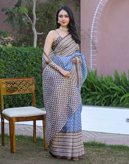 Light Blue Shimmer Silk Printed Saree