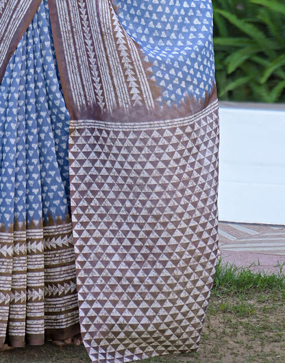Light Blue Shimmer Silk Printed Saree