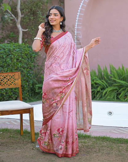 Light Pink Silk Printed Saree