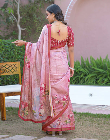 Light Pink Silk Printed Saree