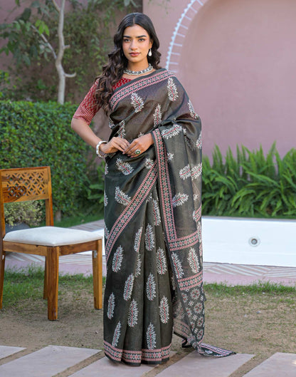 Black Shimmer Silk Printed Saree
