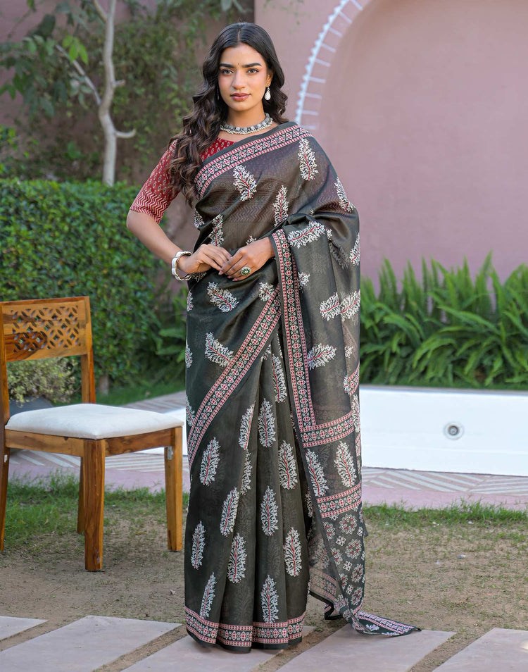 Black Shimmer Silk Printed Saree