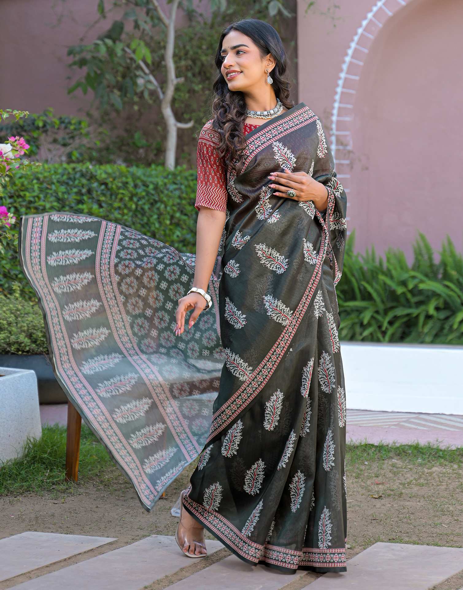 Black Shimmer Silk Printed Saree