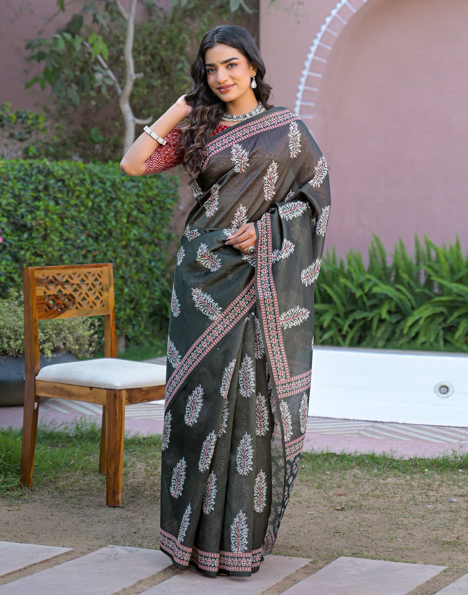 Black Shimmer Silk Printed Saree