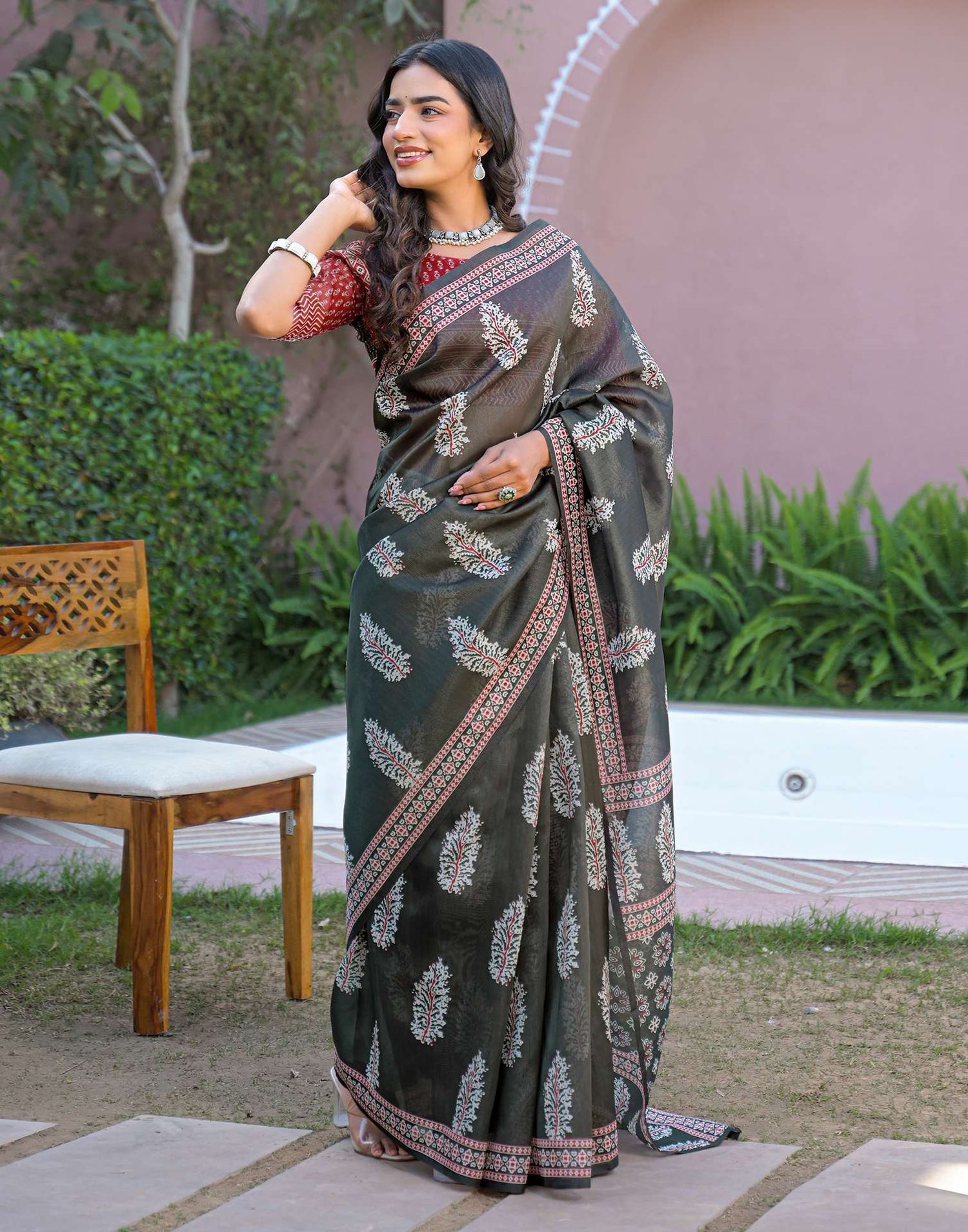 Black Shimmer Silk Printed Saree