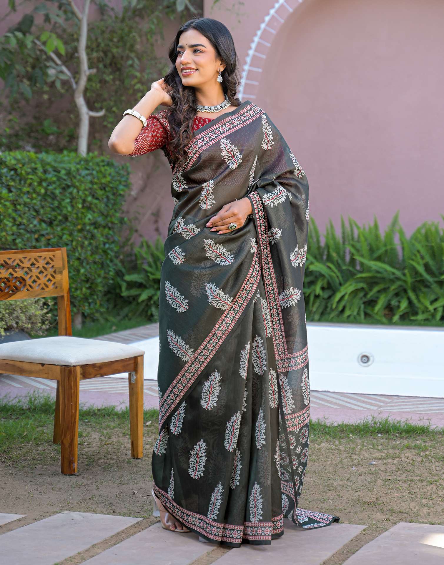 Black Shimmer Silk Printed Saree
